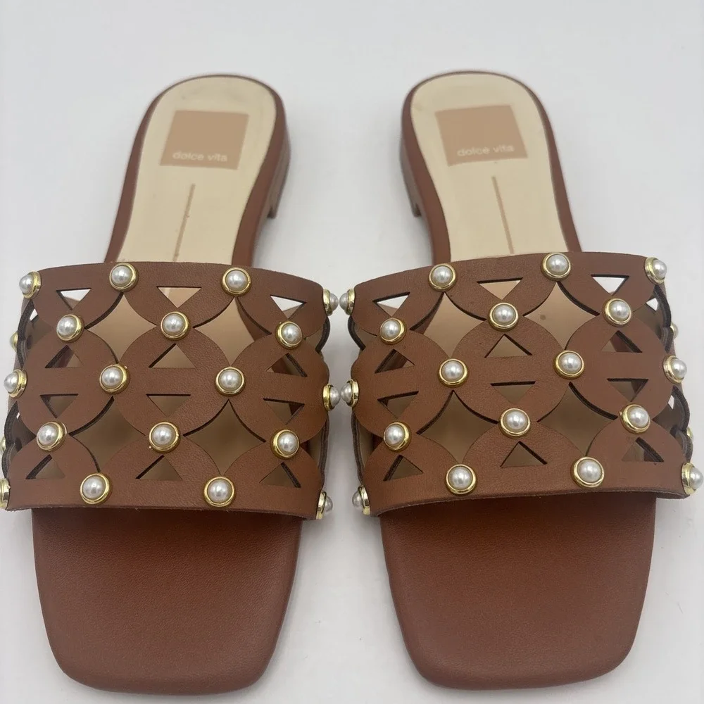 Dolce Vita sandal Studded Slide Sandal Size 5.5 M‎ Saddled Leather, Brown